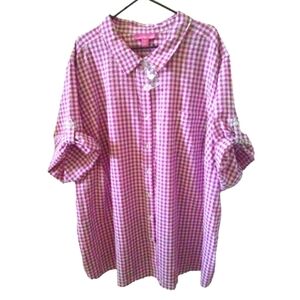 Gingham Red White Button Up Woman Within Button Up Elbow Slvs. Country Casual 4X
